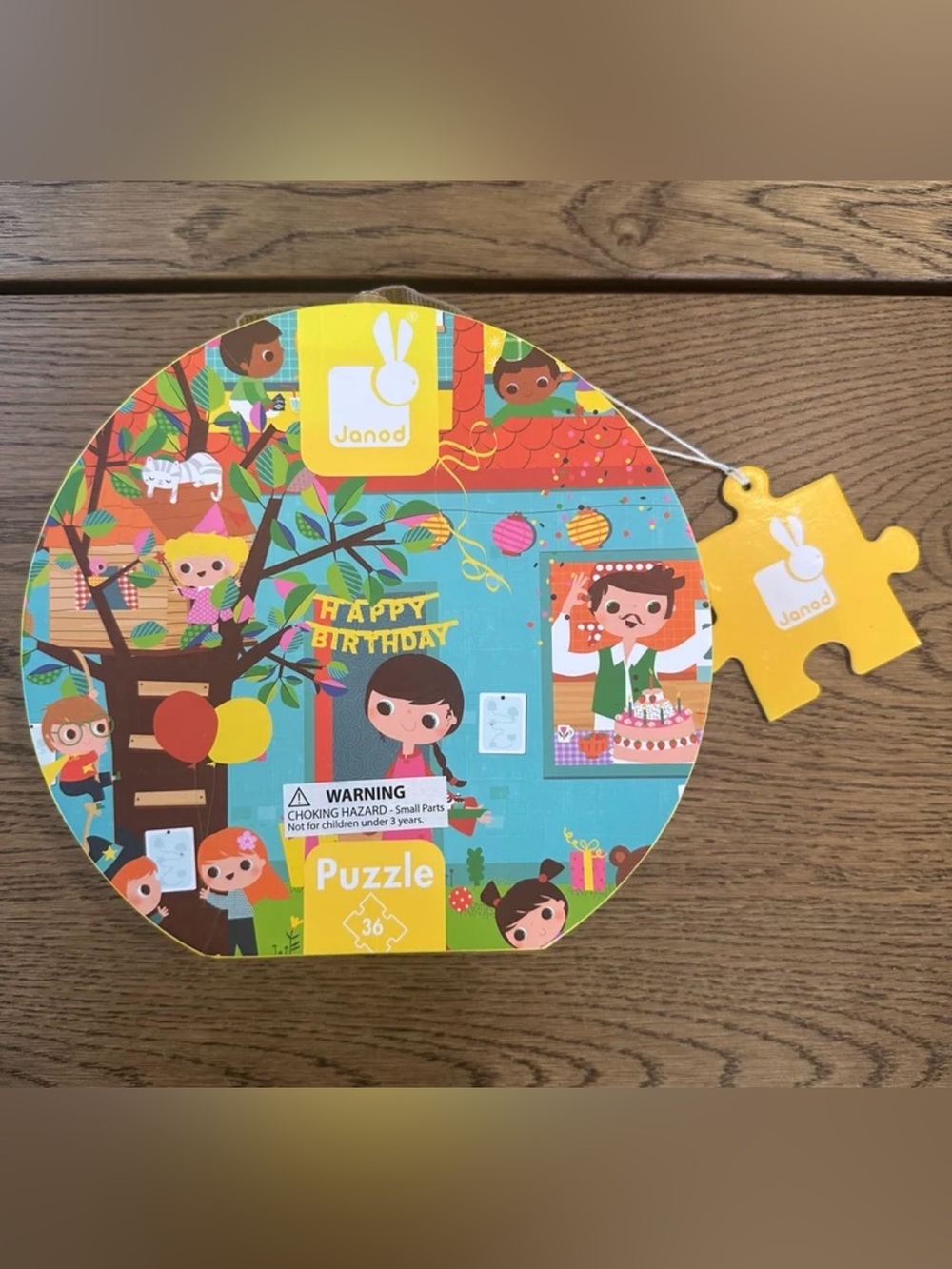 Janod Happy Birthday 36 Piece Puzzle in Round Carry Case 50 x 40 cm Ages 4-7